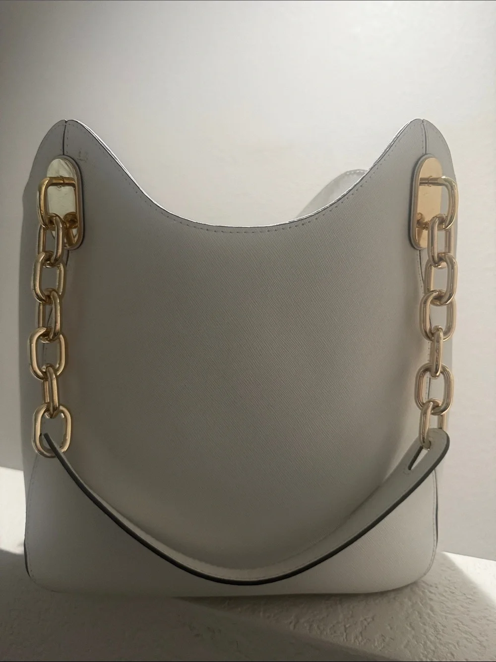 Michael Kors Cream Saffiano Hobo with Gold Chain Accents